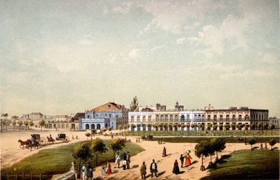 Teatro de Tacón y parte del Paseo de Isabel II, visto desde la Puerta de Monserrate de Federico Mialhe